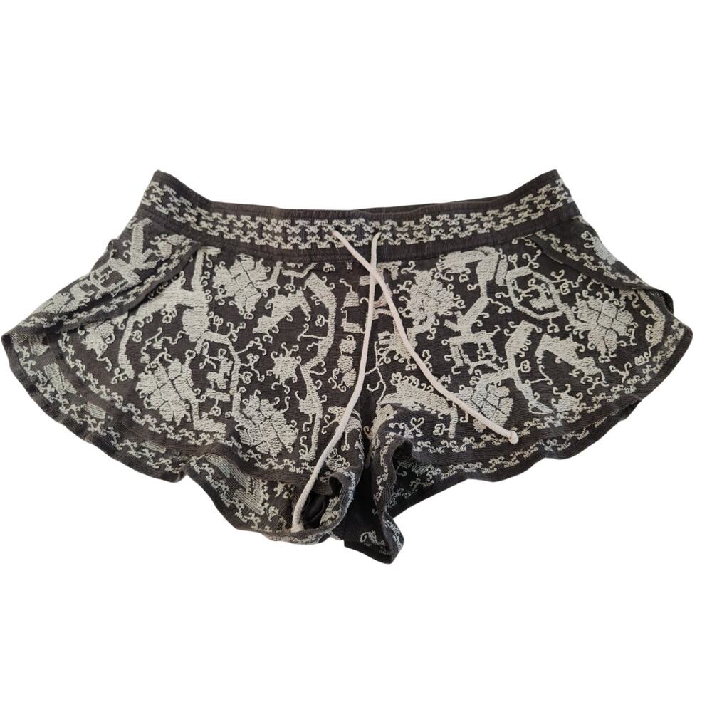 Ecote Gray Embroidered Bohemian Micro Mini Shorts Women's XS Festival Western